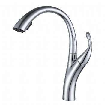 Deck Mounted Gooseneck Kitchen Faucet with Pull Down Sprayer