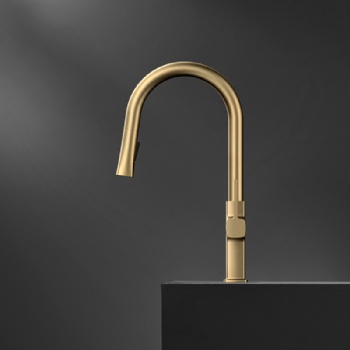 HYGESS Brushed Gold Modern Single Hole Pull Down Kitchen Faucet