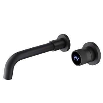 HYGESS Brass Black Smart Digital Display Wall Mounted Bathroom Faucet