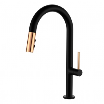 Single Handle Hot Cold Water Brass Black Kitchen Pull Down Sink Faucet