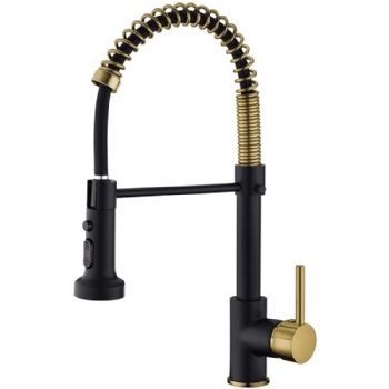 Black and Gold Commercial Style Pull Down Semi-Pro Spring Kitchen Faucet