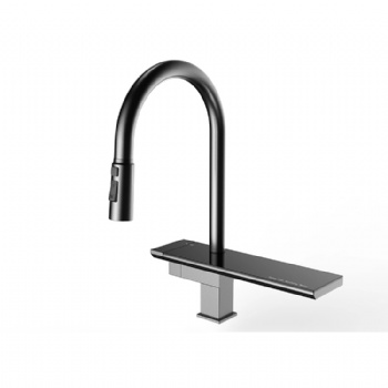 Waterfall Faucet Pull-out Sprayer PVD Brushed Kitchen Faucet Hot and Cold Water Sink Mixer